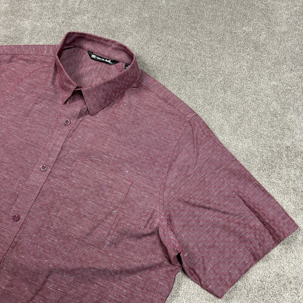 Travis Mathew Shirt Mens XL Button Up Red Abstract Cotton Summer Casual Chambray
